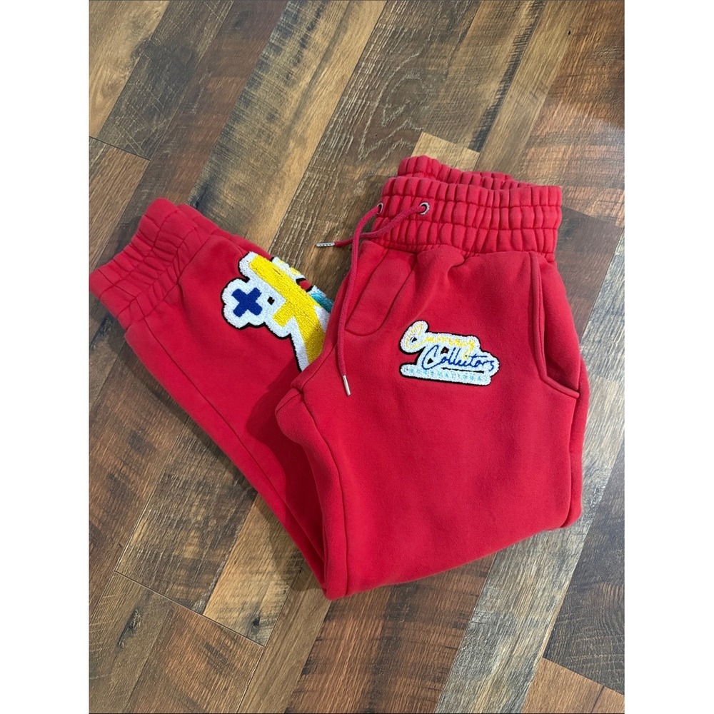 Tulones Currency Collectors Red Joggers - Multi-Patch Streetwear - Size Small